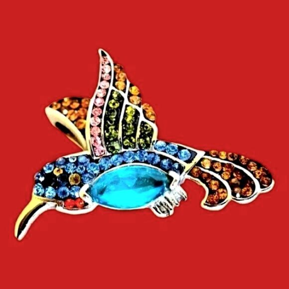 Pendant by Off Park Style FAUX GEMSTONE Hummingbird  SILVERTONE  Bale - Picture 3 of 7